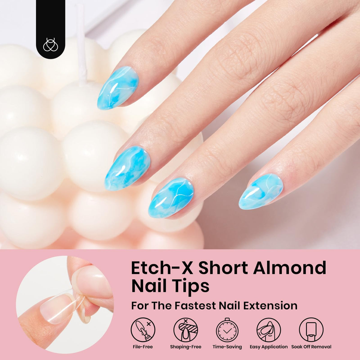 beetles Gel Nail Tips Short Almond 12 sizes displayed