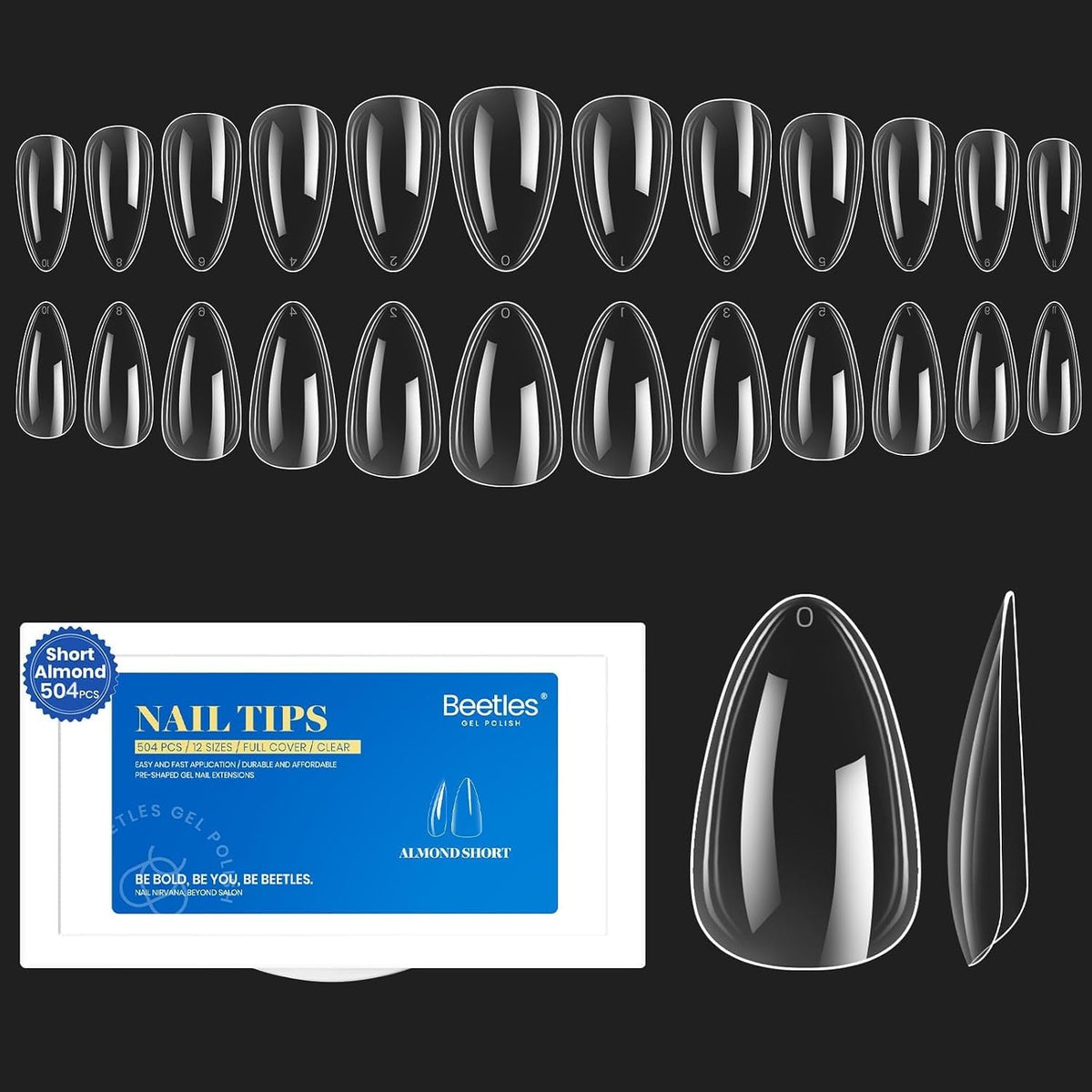 beetles Gel Nail Tips short almond 504 pieces packaging