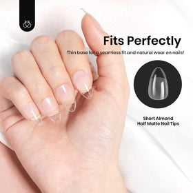 beetles Gel Nail Tips Short Almond on natural nails