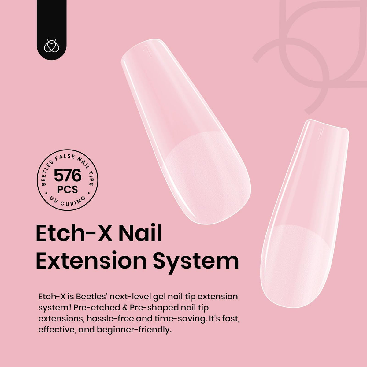 beetles Gel Nail Tips Short Coffin 576 PCS assorted sizes