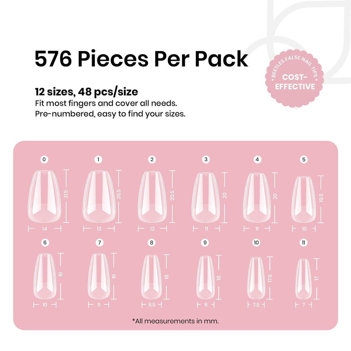 beetles Gel Nail Tips Short Coffin 576 PCS packaging