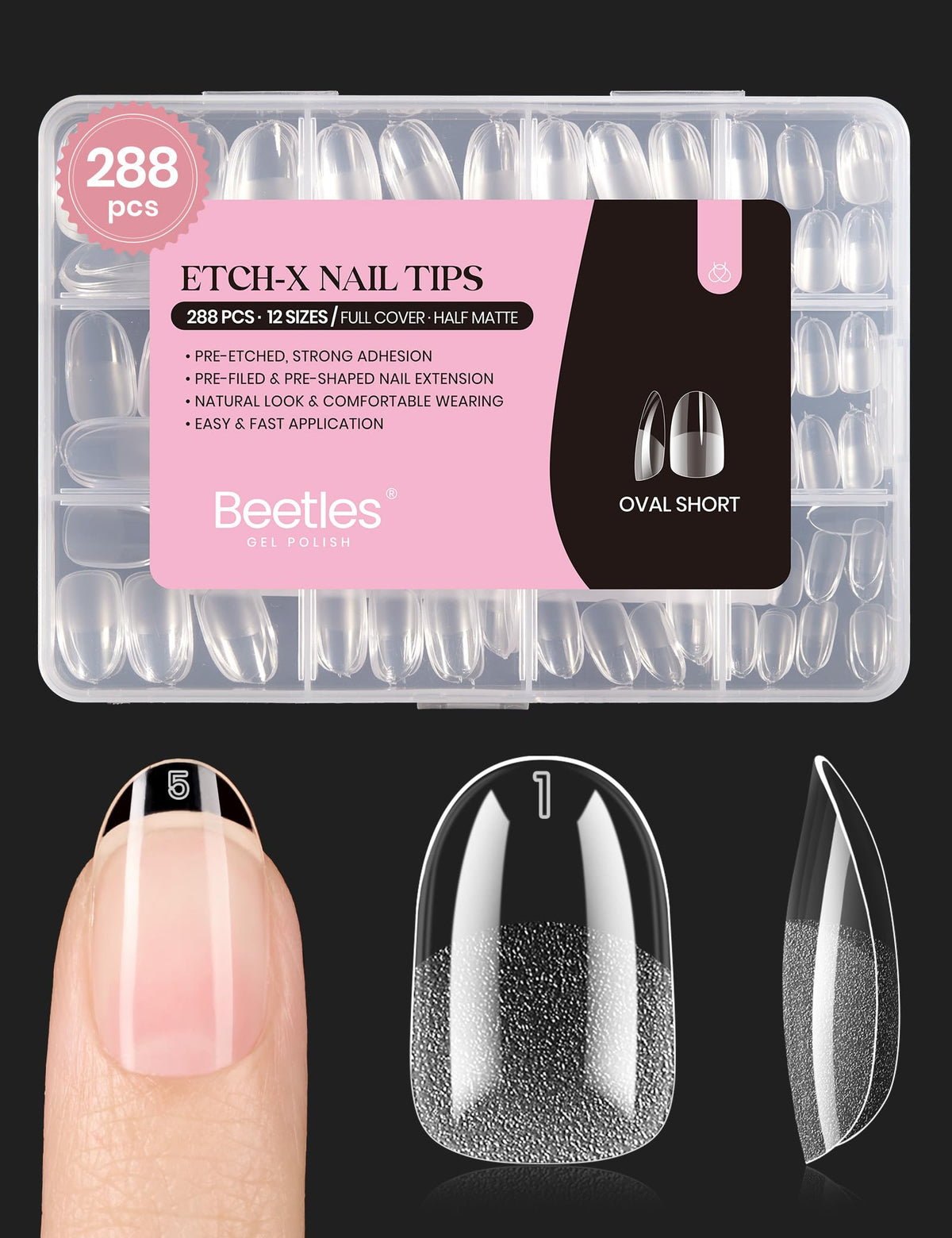 beetles Gel Nail Tips Short Oval 288PCS packaging front view