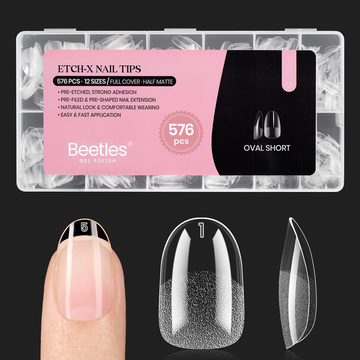 beetles Gel Nail Tips Short Oval 576Pcs package front view