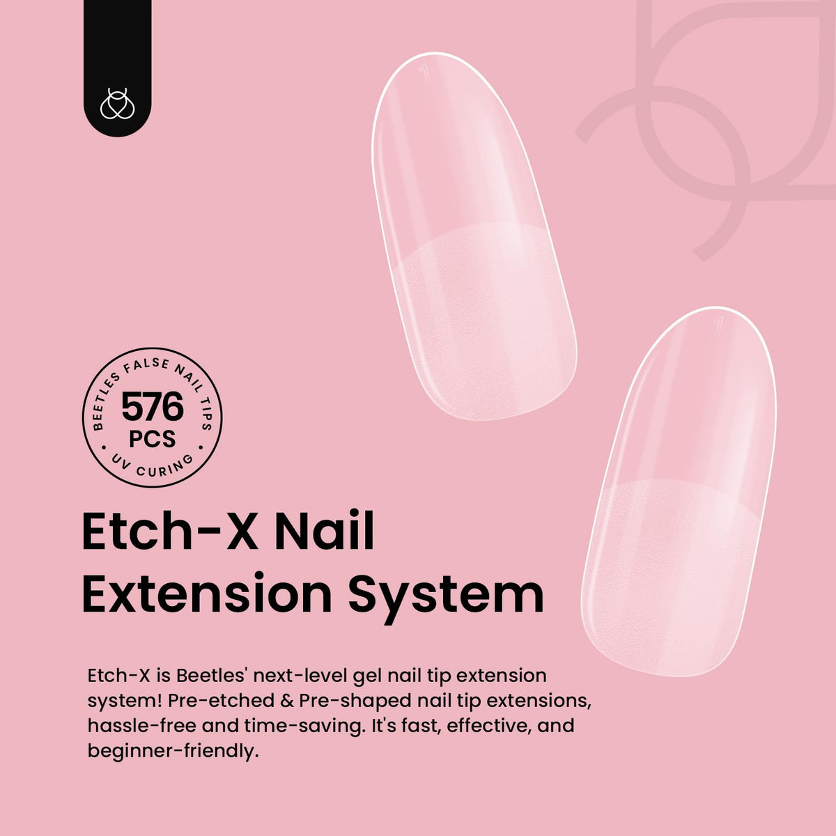 beetles Gel Nail Tips Short Oval 576Pcs showing different sizes