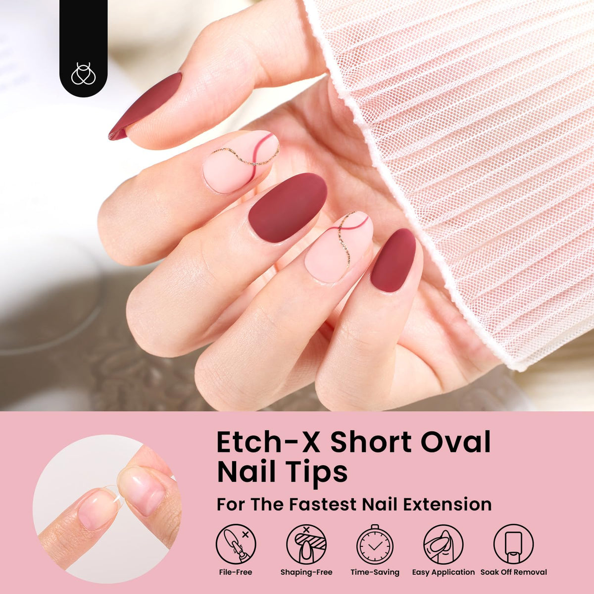 beetles Gel Nail Tips Short Oval 576Pcs with clear size markings