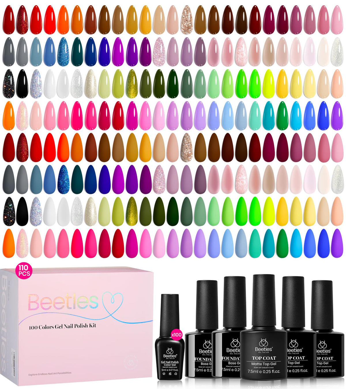 beetles Gel Polish 100 Colors Set front view with all included items
