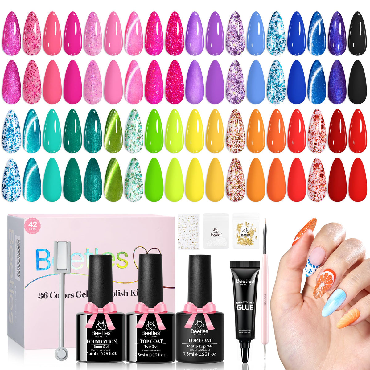 beetles Gel Polish 36-Color Kit front view with vibrant shades