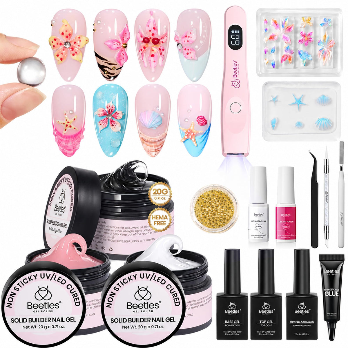 beetles Gel Polish 3D Gel Nail Art Kit front view with mini lamp