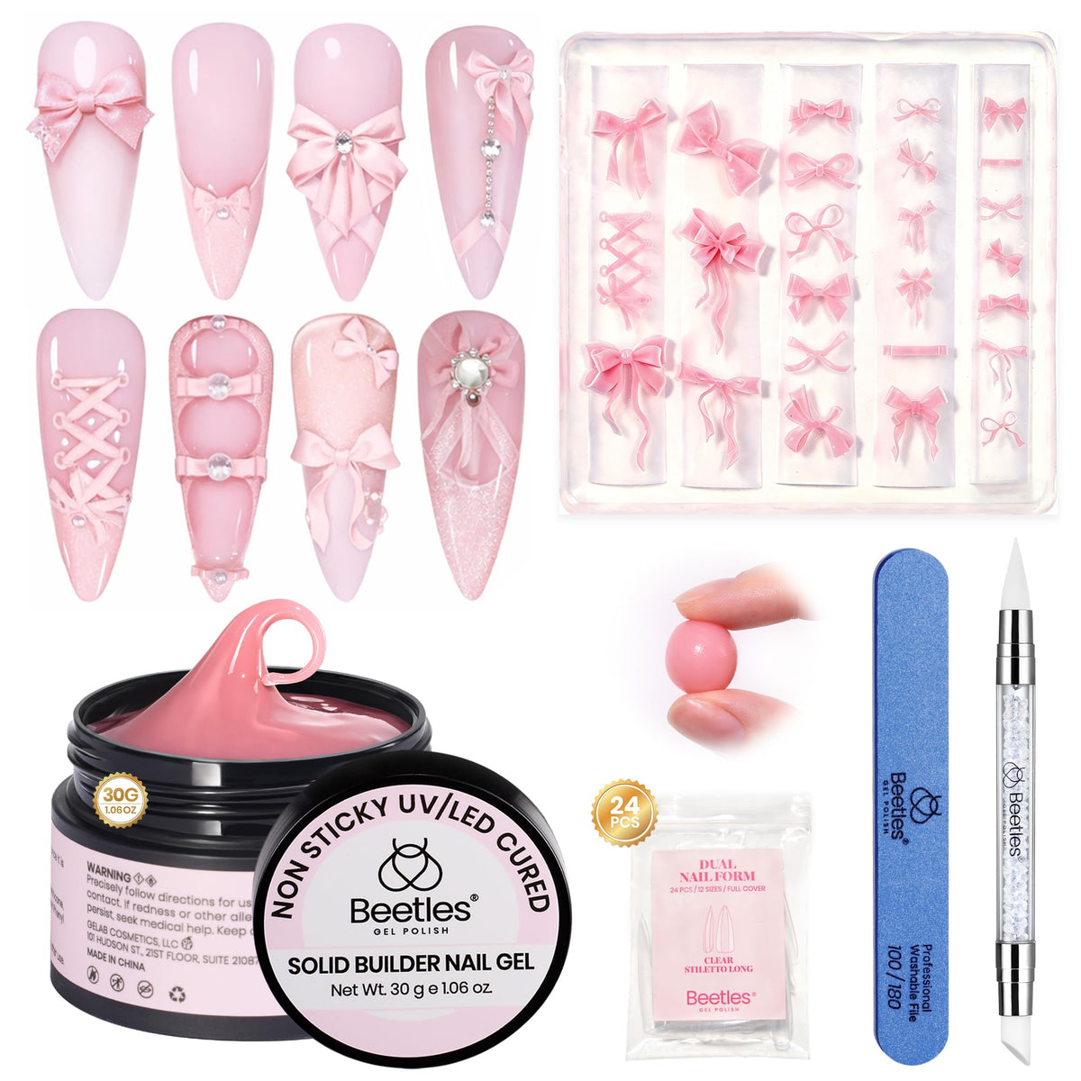 beetles Gel Polish 3D Gel Nail Art Kit front view with pink builder gel