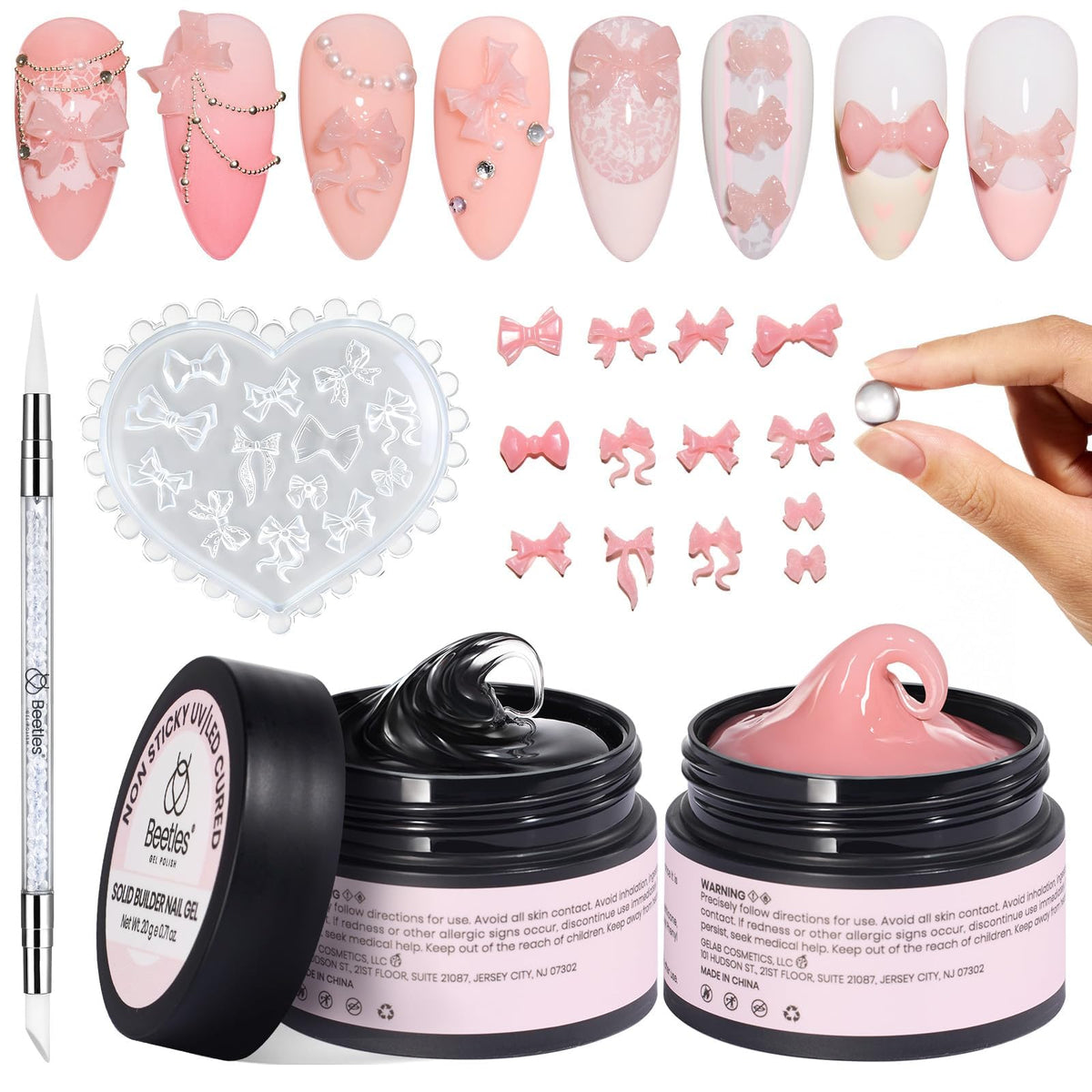 beetles Gel Polish 3D Gel Nail Art Kit with clear and pink gels