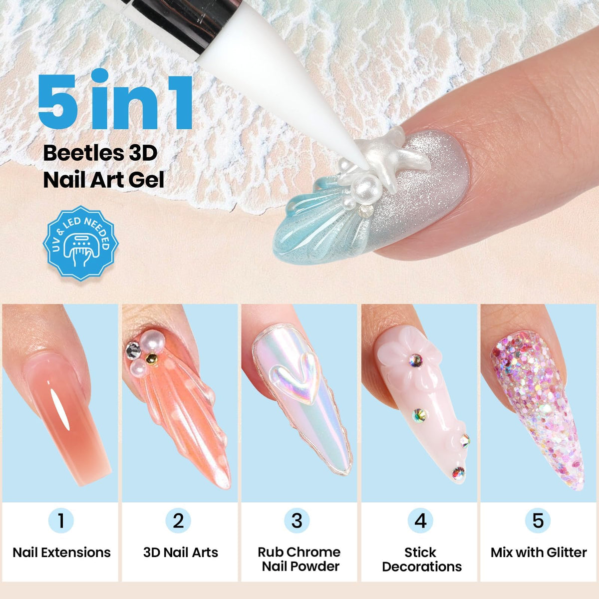 beetles Gel Polish 3D Gel Nail Art Kit with sculpting pen and mold