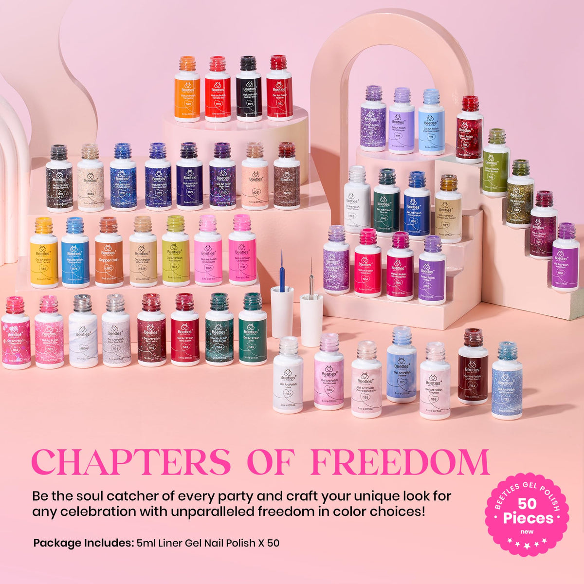 beetles Gel Polish 50 Colors Gel Liner Nail Art Polish Set with various colours