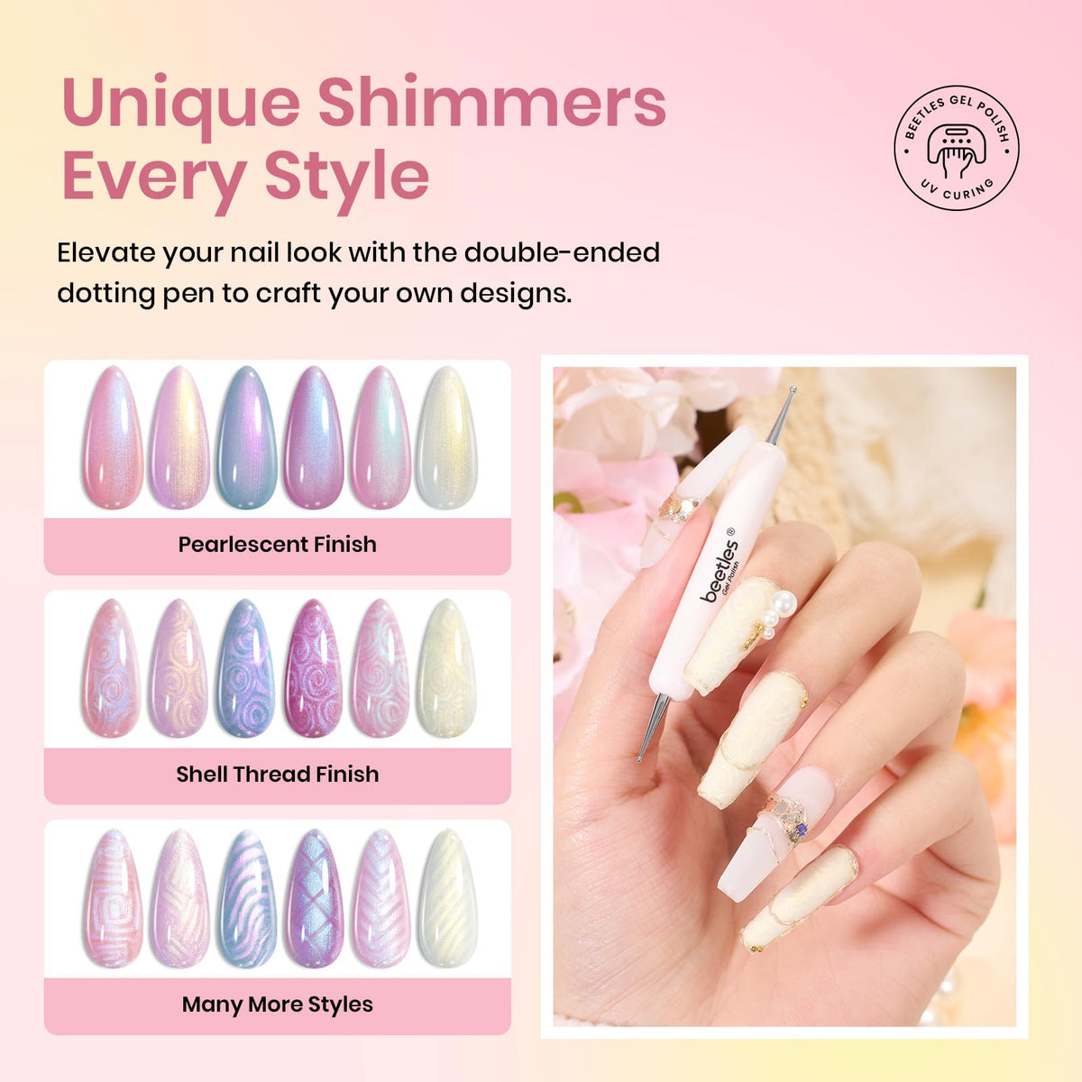 beetles Gel Polish 6 Colors Mermaid Pearl Gel Set application on nails