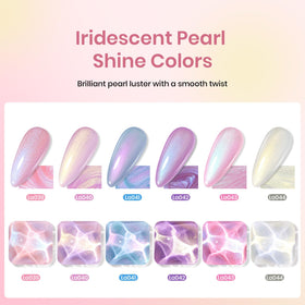 beetles Gel Polish 6 Colors Mermaid Pearl Gel Set close-up of bottles