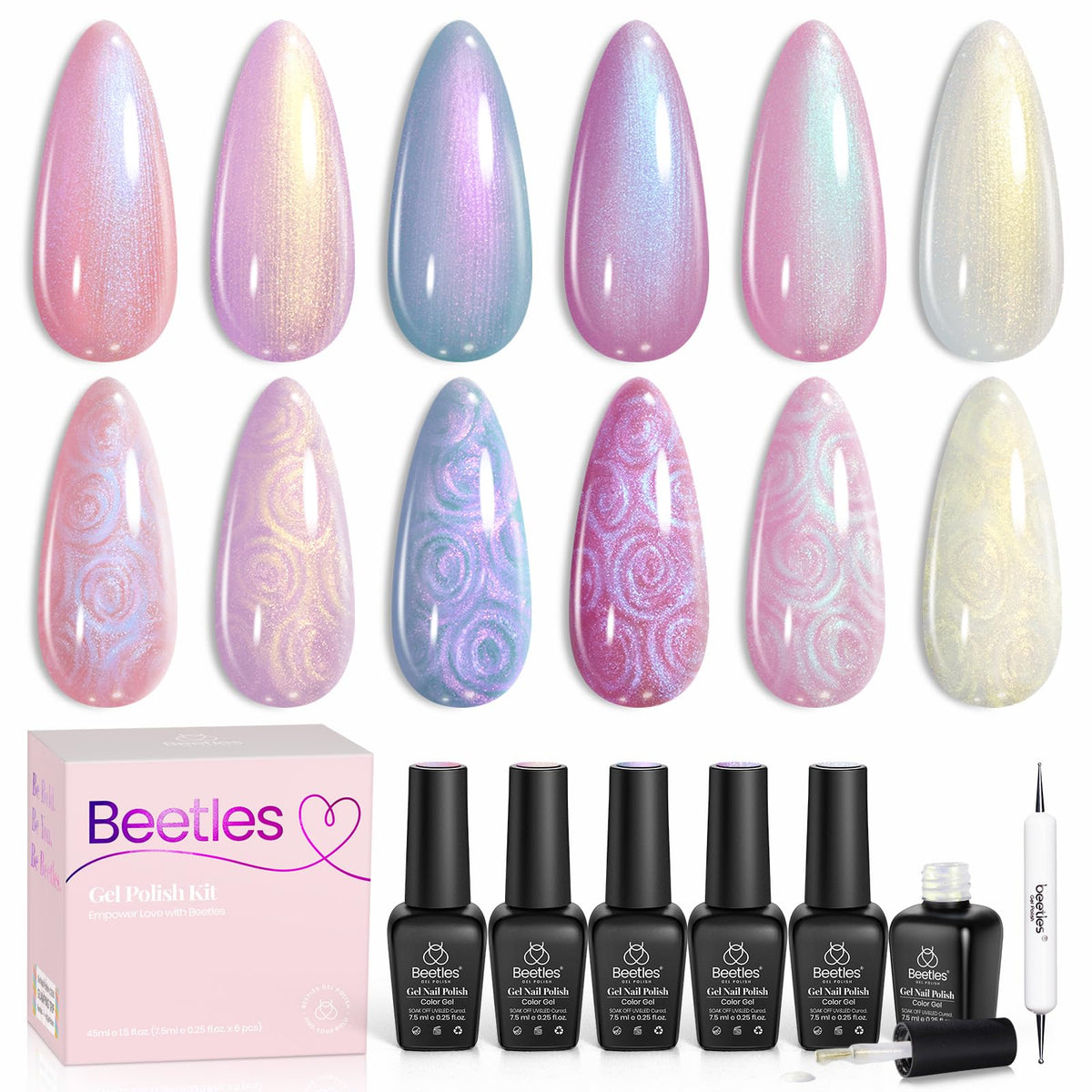 beetles Gel Polish 6 Colors Mermaid Pearl Gel Set front view