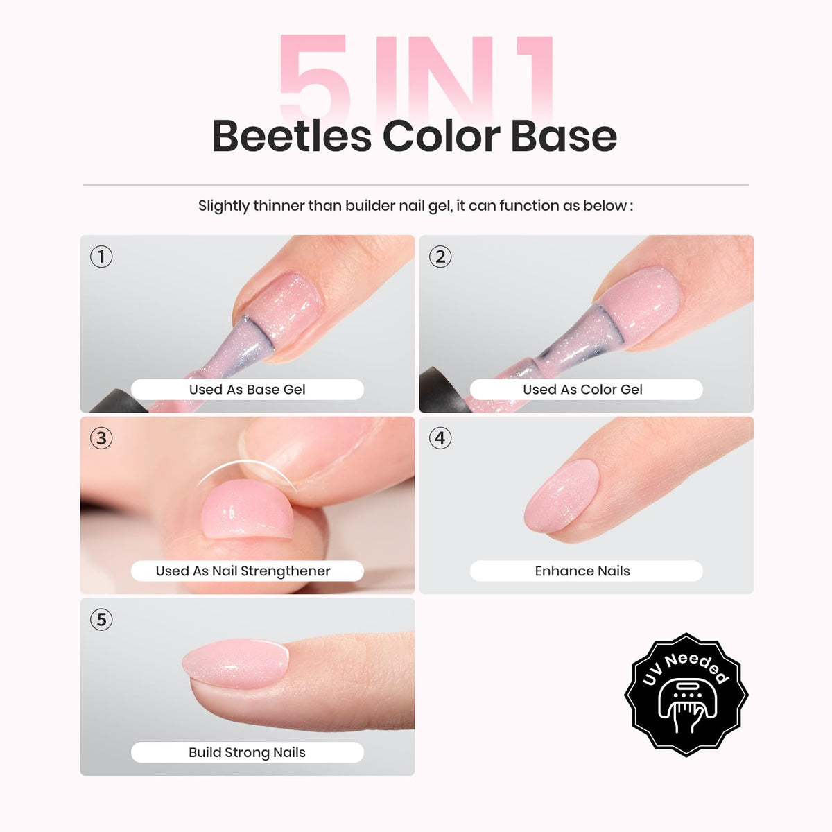 beetles Gel Polish 6 Colours Rubber Base Gel Nail Polish bottles close-up