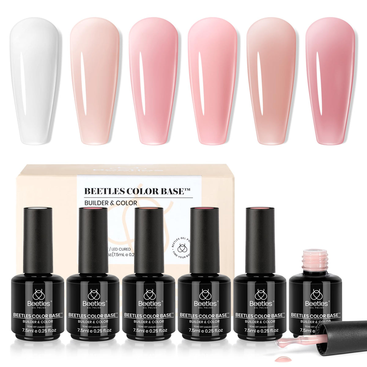 beetles Gel Polish 6 Colours Rubber Base Gel Nail Polish set front view