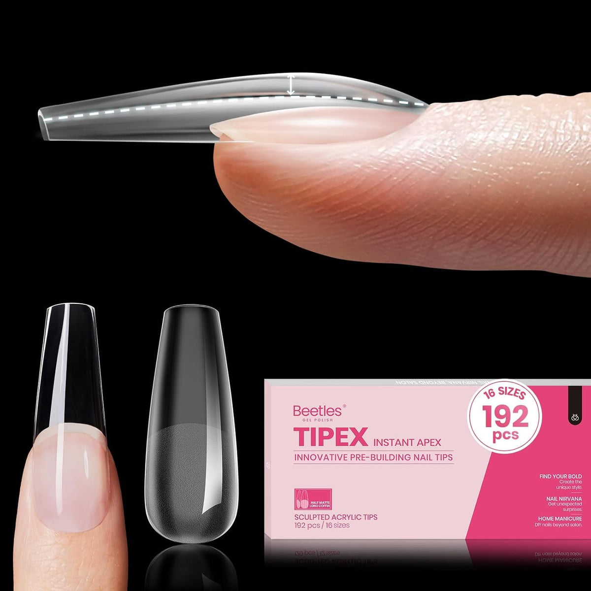 beetles Gel Polish Apex Nail Tips Long Coffin 192pcs front view