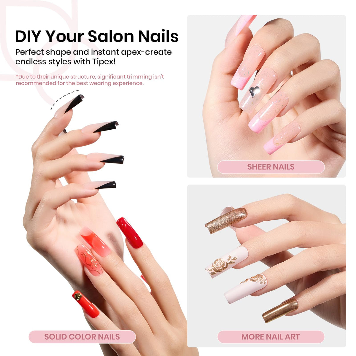 beetles Gel Polish Apex Nail Tips showing size variety