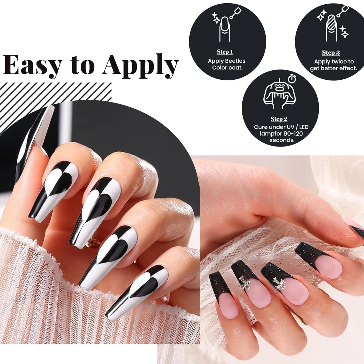 beetles Gel Polish application process with LED lamp