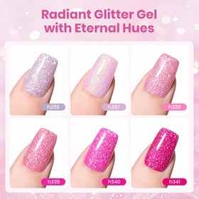 beetles Gel Polish application scene with pink glitter nails
