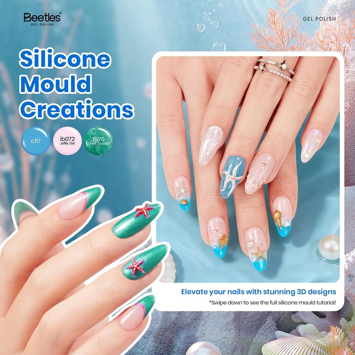 beetles Gel Polish application tools including brushes and molds