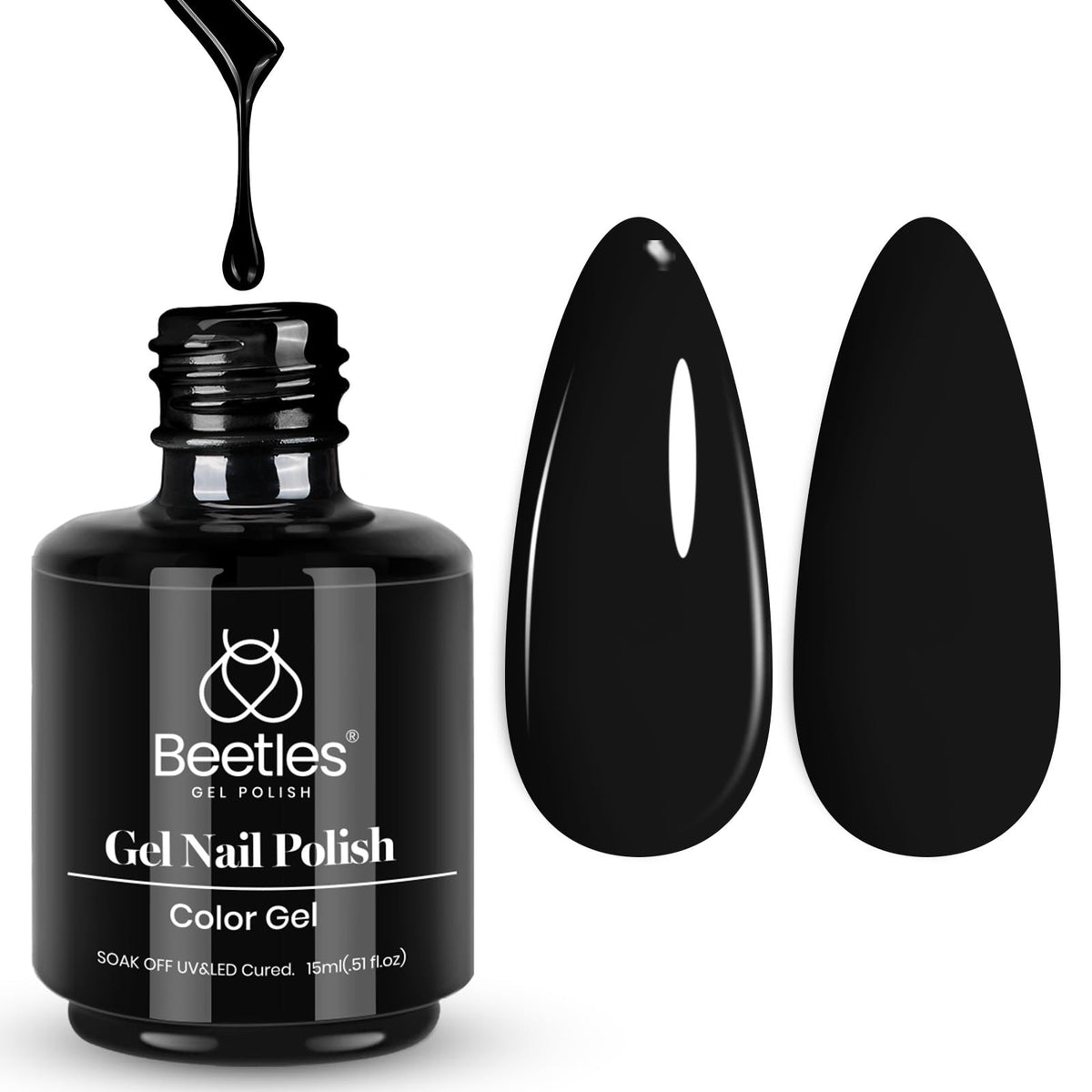 beetles Gel Polish Audrey Black 15ml front view