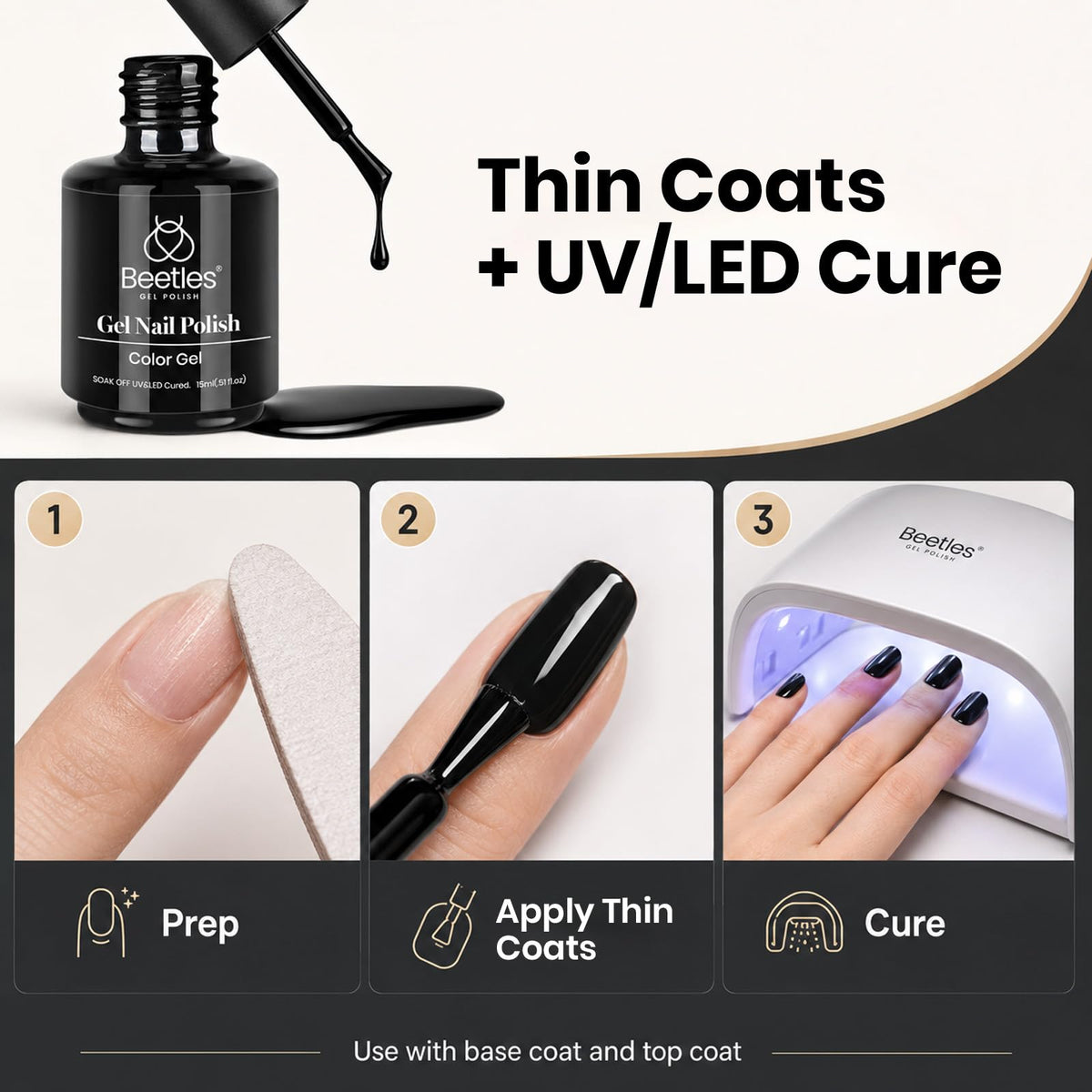 beetles Gel Polish Audrey Black on a manicure table