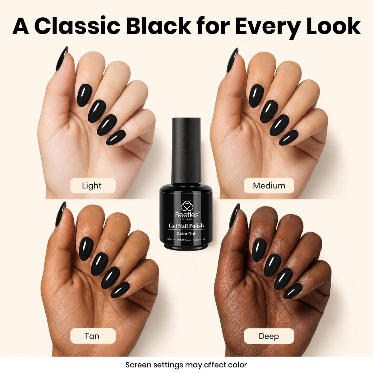 beetles Gel Polish Audrey Black with nail tools