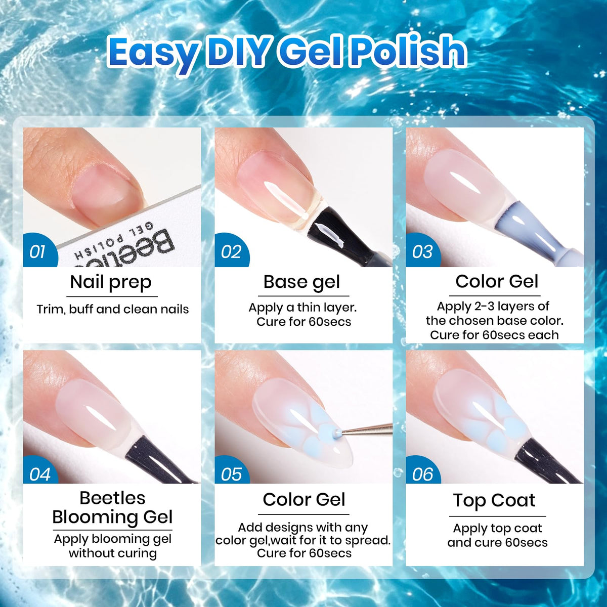 beetles Gel Polish Azure Ripple Blue Gel Nail Polish Set on a manicure table