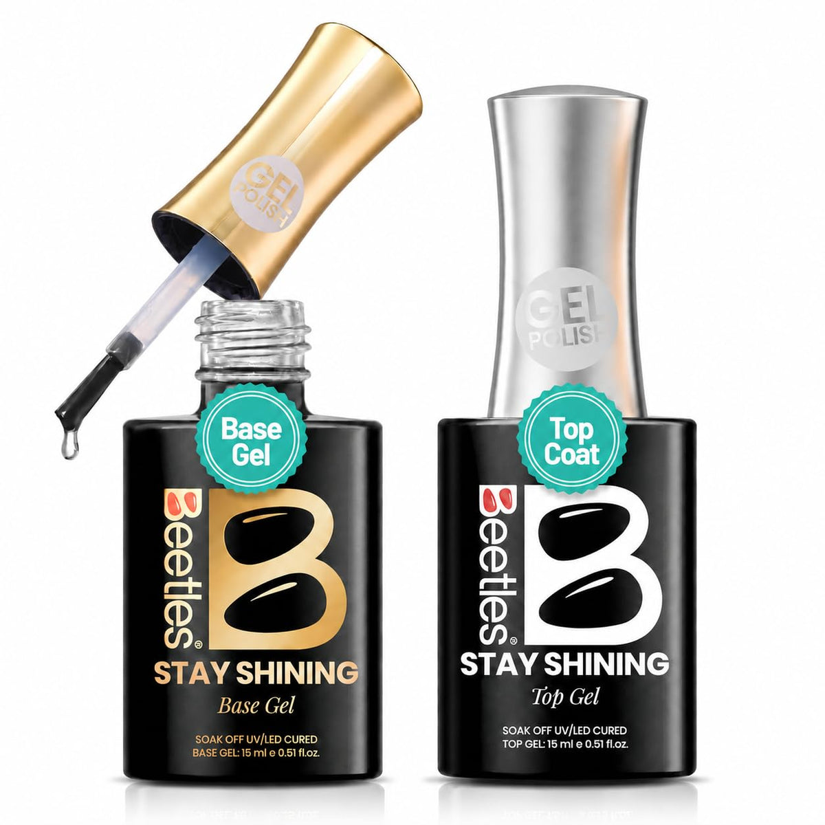 beetles Gel Polish Base and Top Coat Set 15ml front view