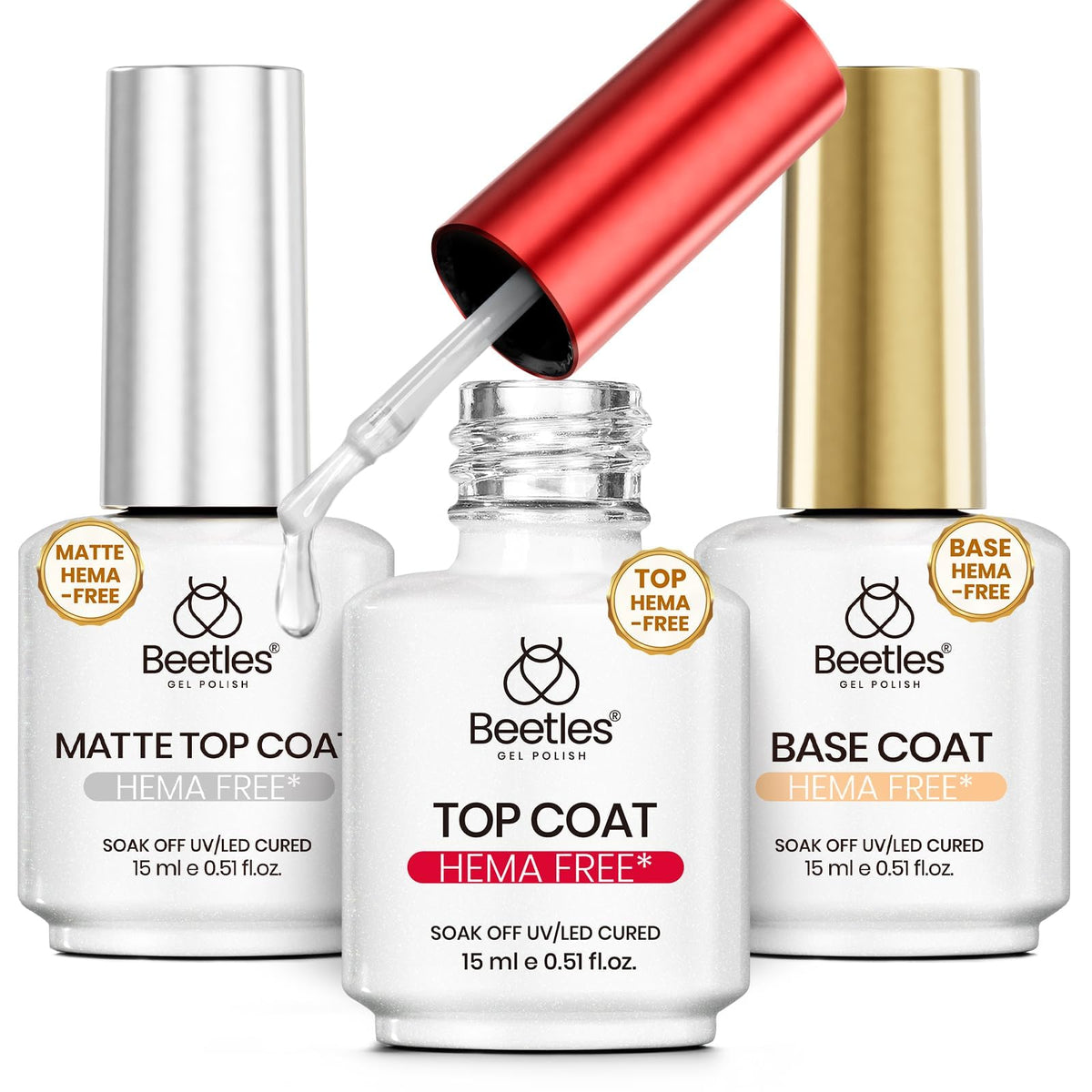 beetles Gel Polish Base and Top Coat Set 3Pcs with matte finish