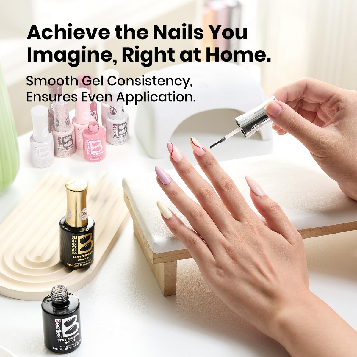 beetles Gel Polish Base and Top Coat Set in use during manicure