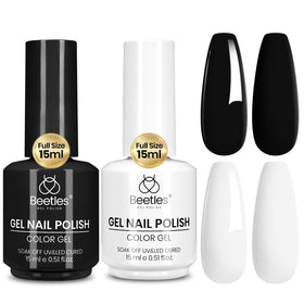 beetles Gel Polish Black and White 15ml bottles front view