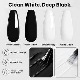 beetles Gel Polish Black and White bottles on a nail art table