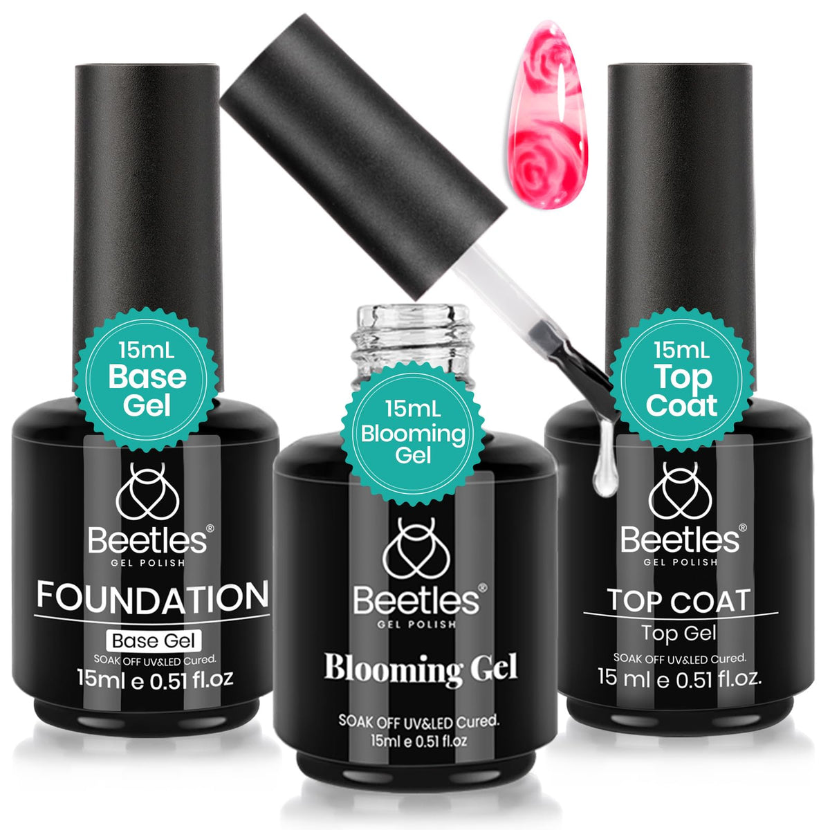 beetles Gel Polish Blooming Gel & Top Coat Set 15ML front view