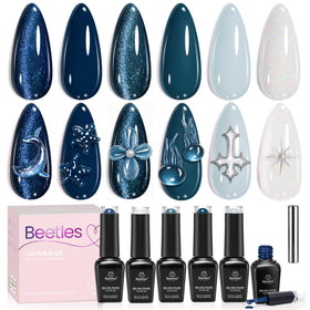 beetles Gel Polish Blue Gel Nail Polish Set front view with six colours