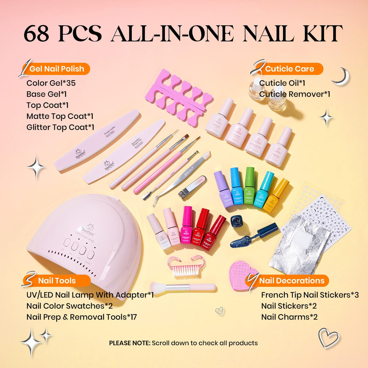 beetles Gel Polish bottles and tools included in the kit
