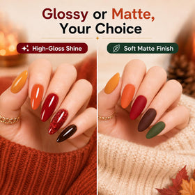 beetles gel polish bottles arranged in a fall-themed display