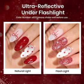 beetles Gel Polish bottles displayed with a glitter effect
