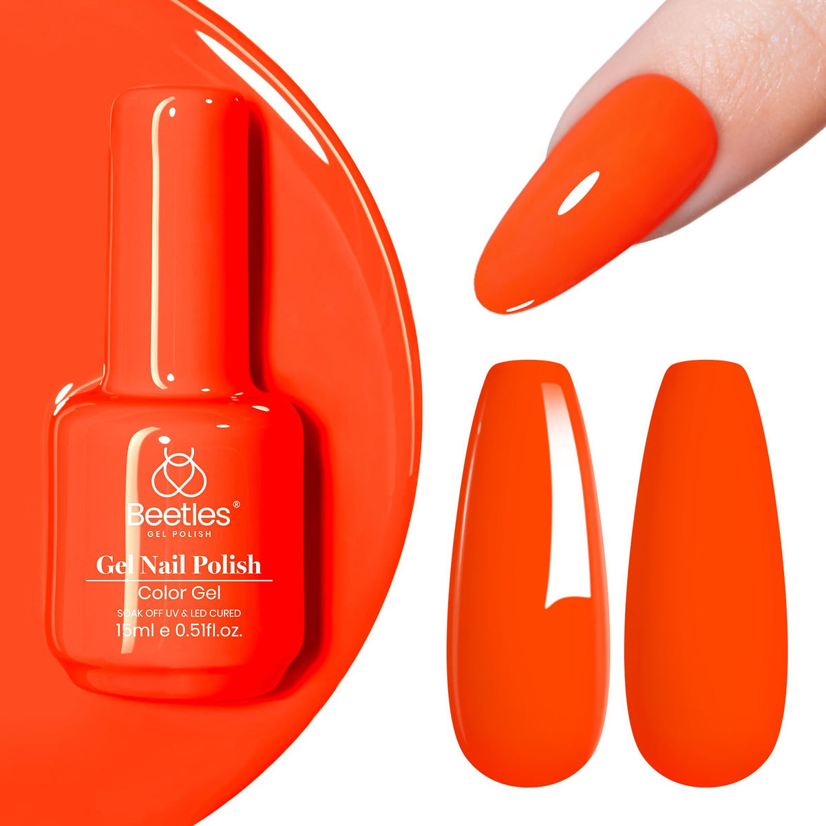 beetles Gel Polish Bright Orange Gel Polish 15ml front view