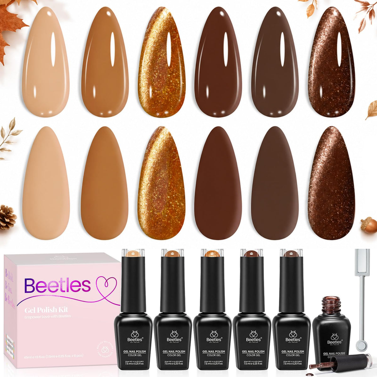 beetles Gel Polish Brown Gel Polish Set 6 colours front view