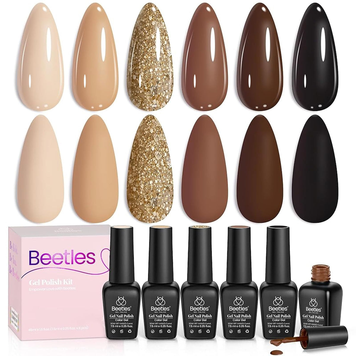 beetles Gel Polish Brown Gel Polish Set 6 colours front view