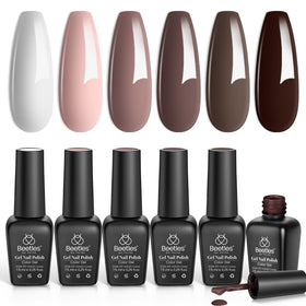 beetles Gel Polish Caramel Cappuccino set front view with six bottles