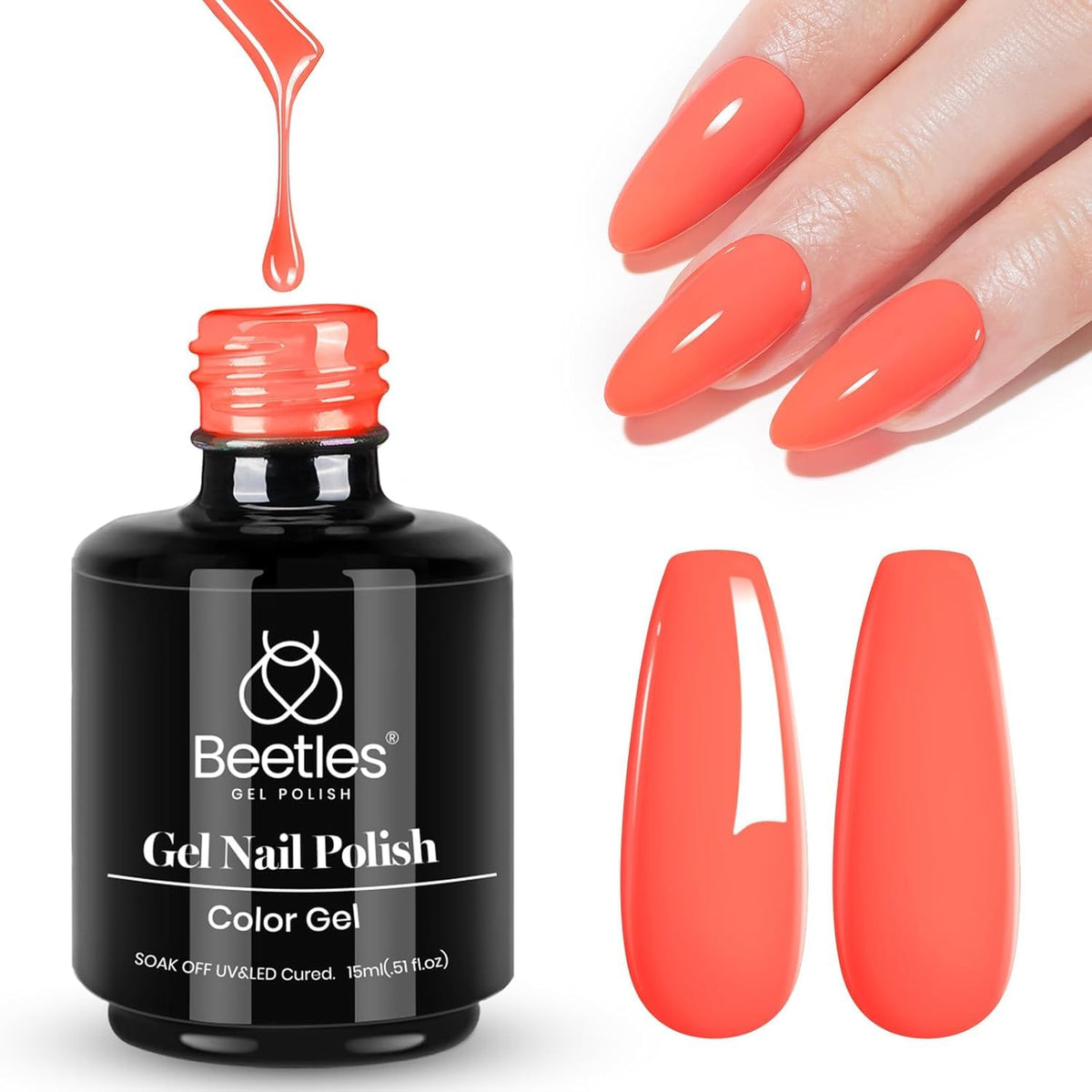 beetles Gel Polish Carly Coral Orange 15ml with nail tools
