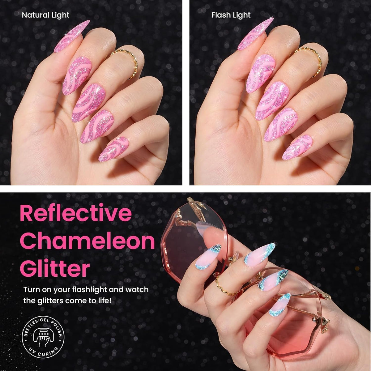 beetles Gel Polish Chameleon Gel Nail Polish close-up of glitter effect