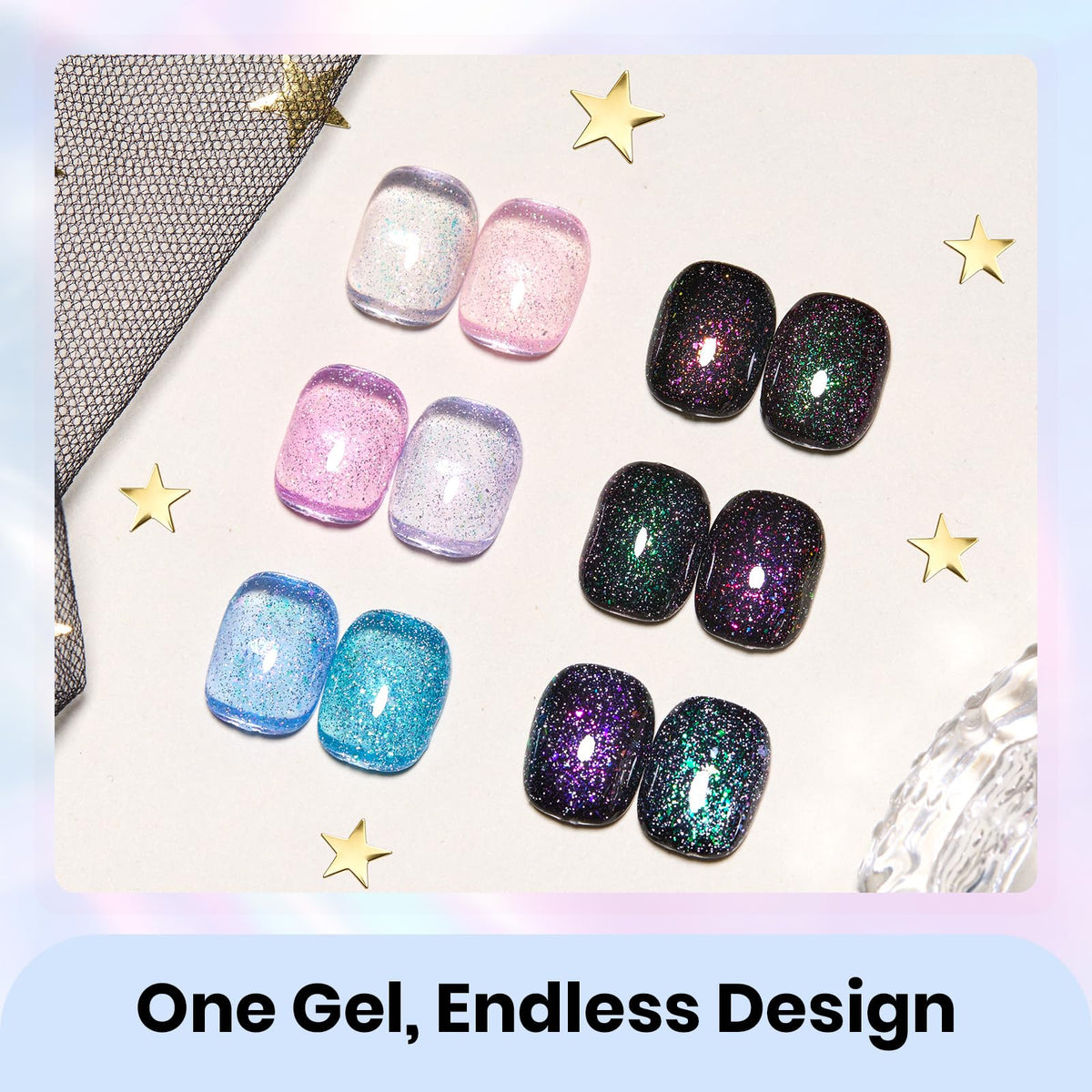 beetles Gel Polish Chameleon Gel Set with glitter effect under light