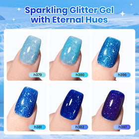 beetles Gel Polish close-up of blue glitter gel polish