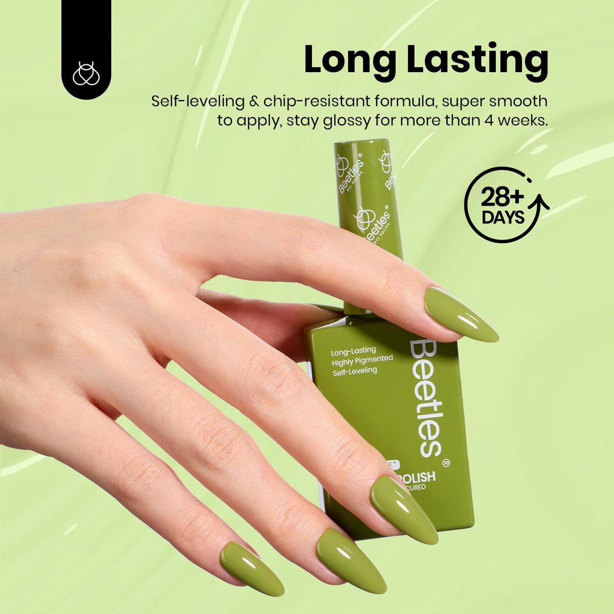 beetles Gel Polish close-up of green-toned gel