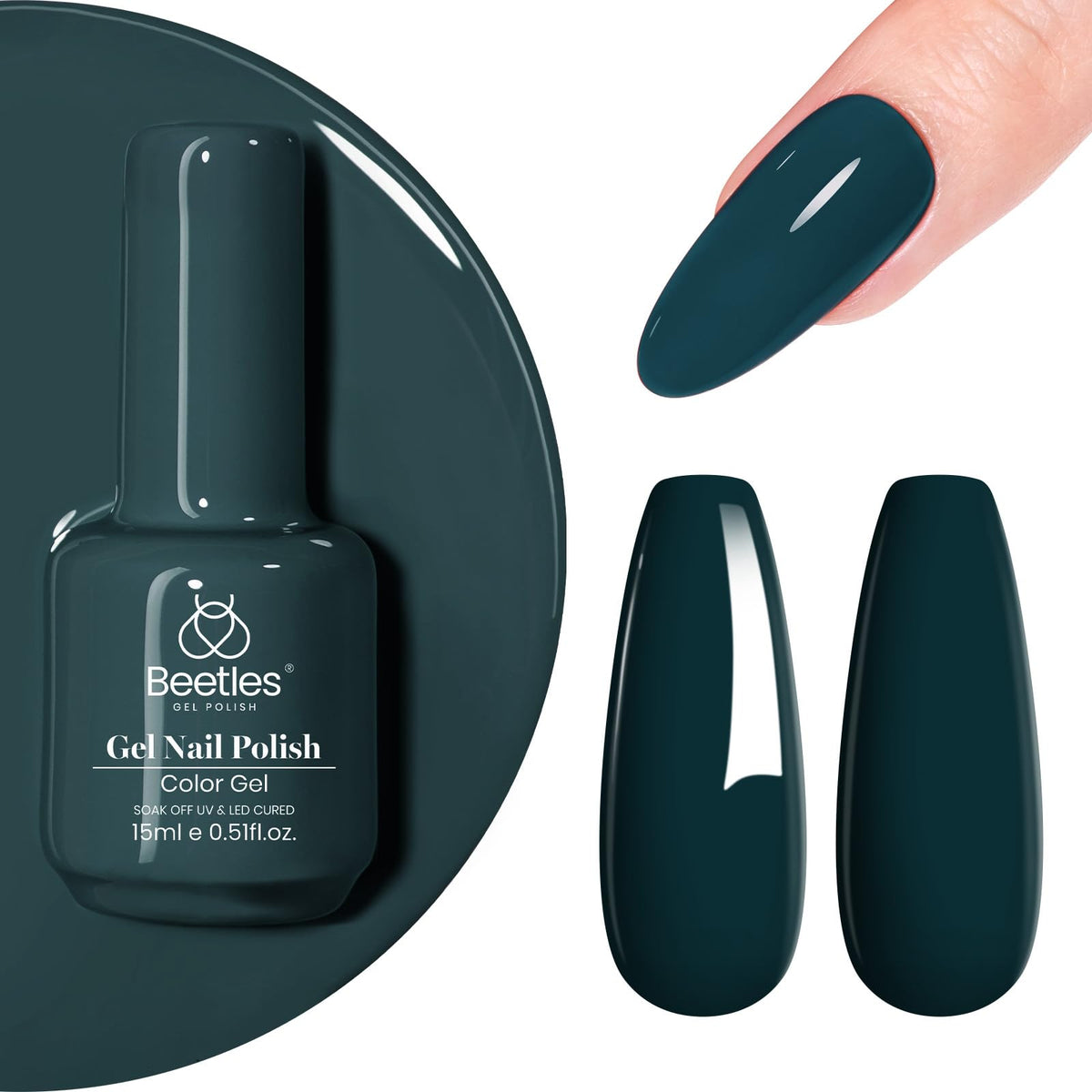 beetles Gel Polish Dark Teal Gel Nail Polish 15ML Aegean front view
